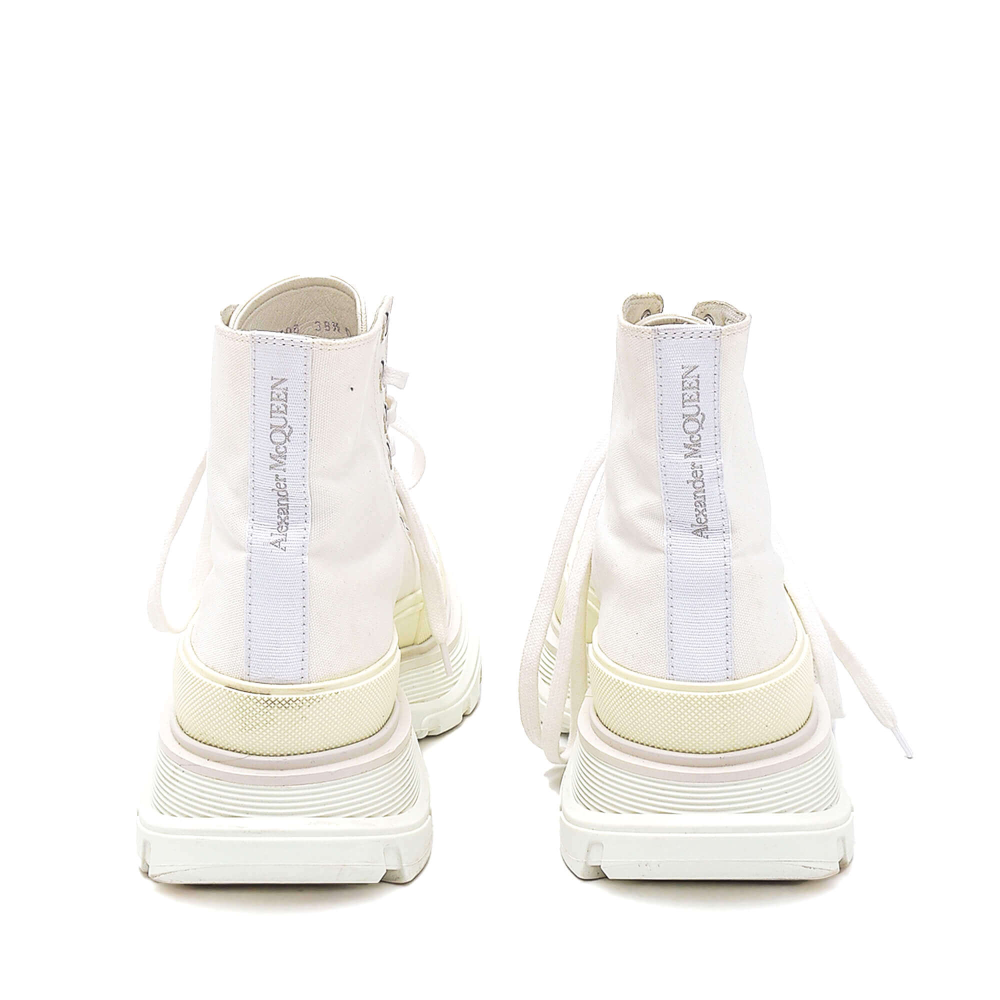 Alexander McQueen - White Canvas Lace Up Tread Slick High Top Sneakers